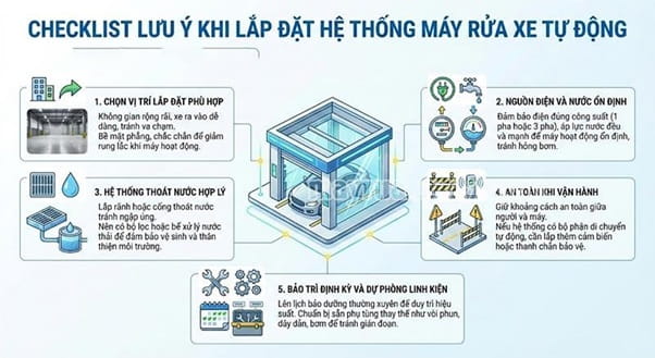 Lưu ý khi lắp đặt hệ thống máy rửa xe tự động Lưu ý khi lắp đặt hệ thống máy rửa xe tự động
