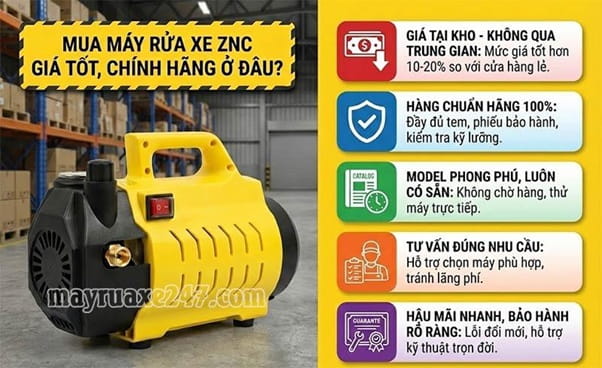 Mua m&aacute;y rửa xe ZNC gi&aacute; tốt, ch&iacute;nh h&atilde;ng ở Tổng kho mayruaxe247.com