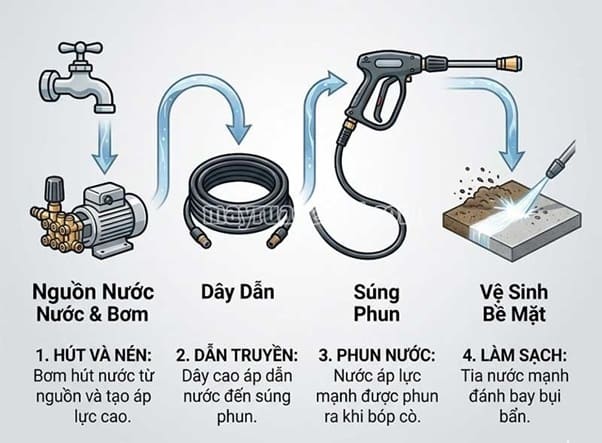 Nguy&ecirc;n l&yacute; vận h&agrave;nh của m&aacute;y n&eacute;n &aacute;p lực nước